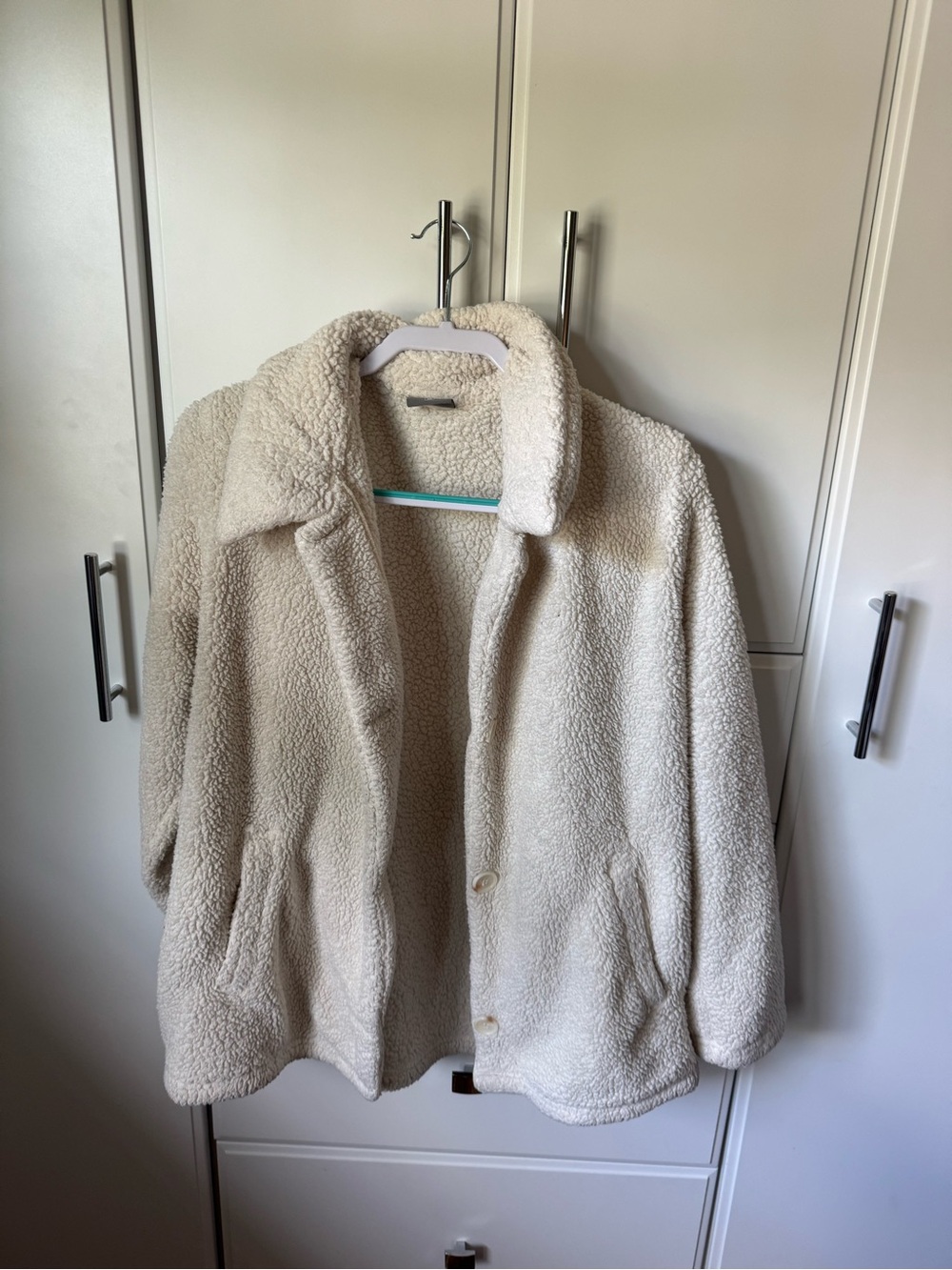 Women's Cream Teddy Sherpa Jacket with Button Front